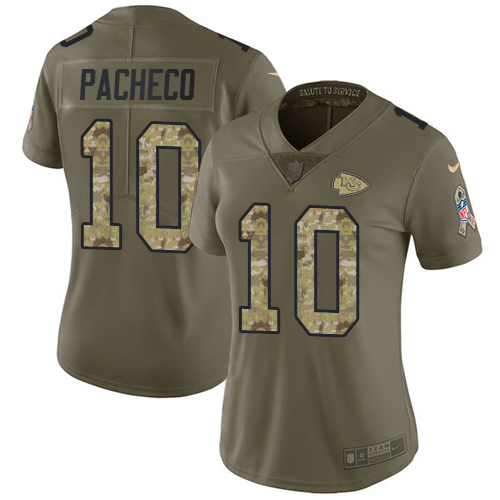 Chiefs #10 Isiah Pacheco Olive/Camo Women's Stitched Limited 2017 Salute To Service Jersey