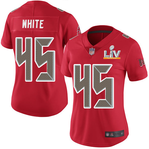 Buccaneers #45 Devin White Red Women's Super Bowl LV Bound Stitched Limited Rush Jersey