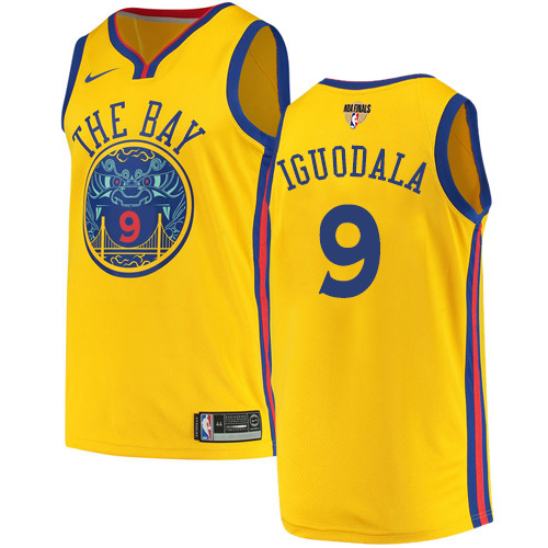 Golden State Warriors #9 Andre Iguodala Gold The Finals Patch Swingman City Edition Jersey Mens