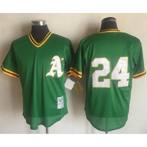 Mitchell And Ness 1991 Oakland Athletics #24 Rickey Henderson Green Throwback Stitched Jersey Men's