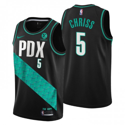Portland Trail Blazers #5 Marquese Chriss Mens 2022-23 City Edition Jersey - Cherry Blossom Black Mens