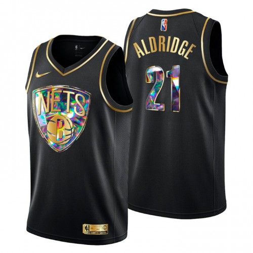 Brooklyn Brooklyn Nets #21 Lamarcus Aldridge Mens Golden Edition Diamond Logo 2021/22 Swingman Jersey - Black Mens