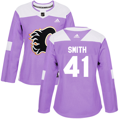 Adidas Calgary Flames #41 Mike Smith Purple Authentic Fights Cancer Women's Stitched Jersey Womens