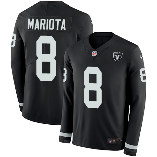 Las Vegas Raiders #8 Marcus Mariota Black Team Color Youth Stitched Limited Therma Long Sleeve Jersey Youth