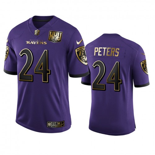 Baltimore Baltimore Ravens #24 Marcus Peters Men's Purple Team 25th Season Golden Limited Jersey Men's