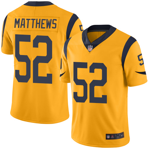 Los Angeles Rams #52 Clay Matthews Gold Youth Stitched Limited Rush Jersey Youth