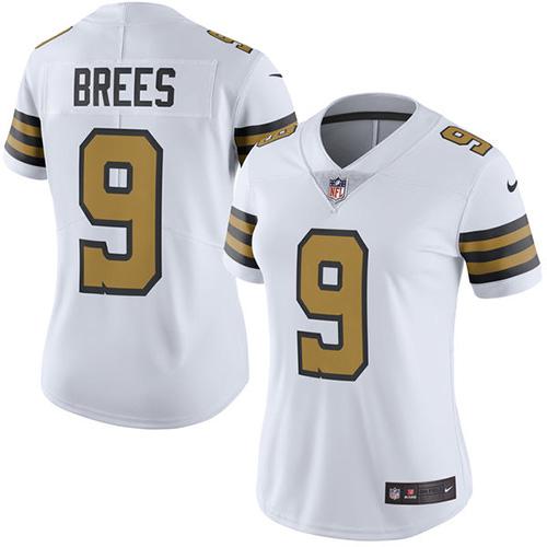 Saints #9 Drew Brees White Women's Stitched Limited Rush Jersey