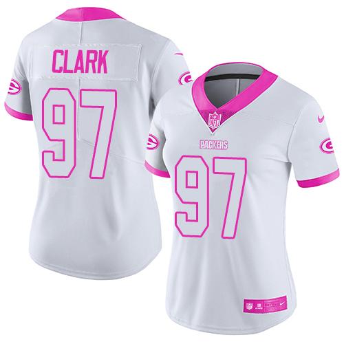 Green Bay Packers #97 Kenny Clark White/Pink Women's Stitched Limited Rush Fashion Jersey Womens