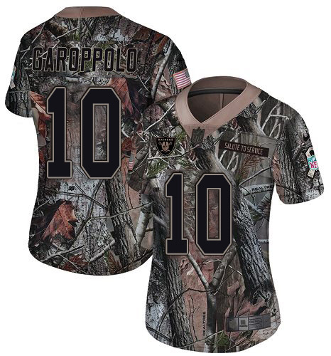 Raiders #10 Jimmy Garoppolo Camo Women's Stitched Limited Rush Realtree Jersey