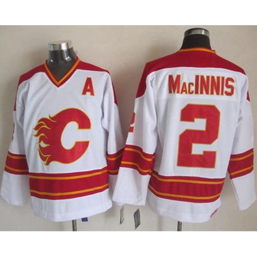Calgary Flames #2 Al MacInnis White CCM Throwback Stitched Jersey Men's
