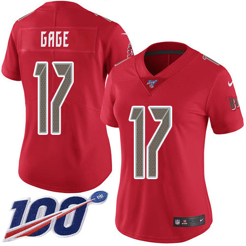 Buccaneers #17 Russell Gage Red Women's Stitched Limited Rush 100th Season Jersey