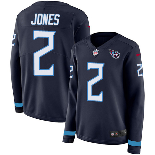 Tennessee Titans #2 Julio Jones Navy Blue Team Color Women's Stitched Limited Therma Long Sleeve Jersey Womens