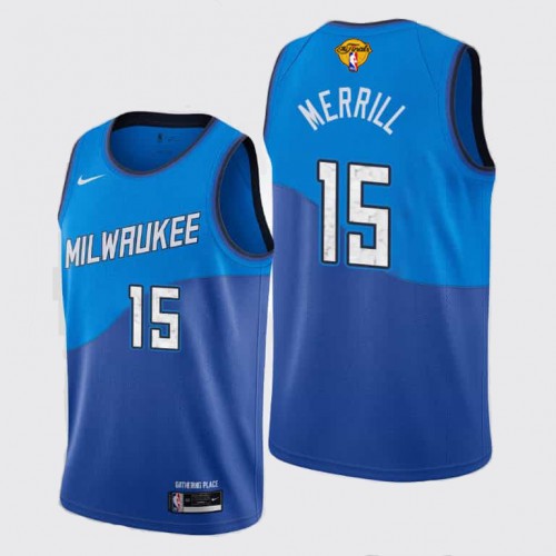 Milwaukee Bucks #15 Sam Merrill Mens 2021 Finals Bound City Edition Jersey Blue Mens