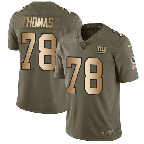 New York Giants #78 Andrew Thomas Olive/Gold Youth Stitched Limited 2017 Salute To Service Jersey Youth