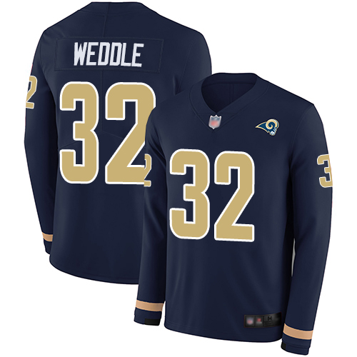 Los Angeles Rams #32 Eric Weddle Navy Blue Team Color Men's Stitched Limited Therma Long Sleeve Jersey Men's