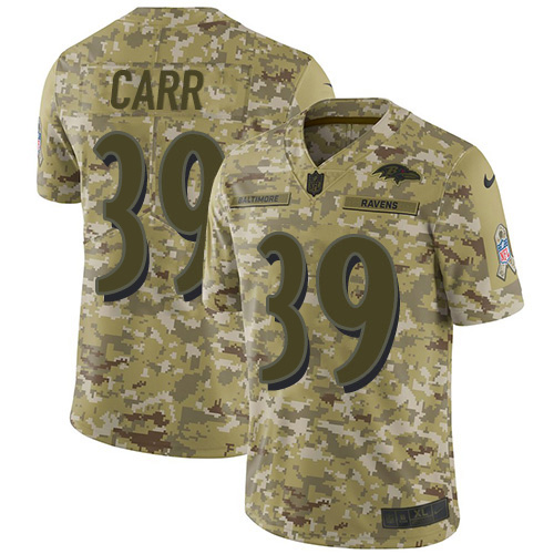 Baltimore Ravens #39 Brandon Carr Camo Youth Stitched Limited 2018 Salute To Service Jersey Youth