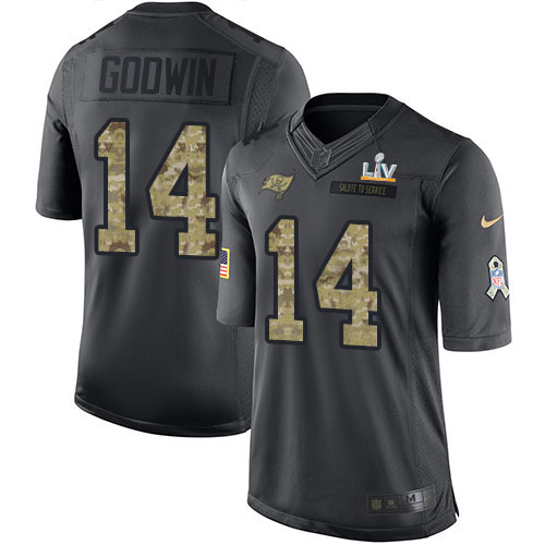 Buccaneers #14 Chris Godwin Black Men's Super Bowl LV Bound Stitched Limited 2016 Salute To Service Jersey