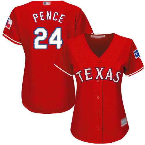 Texas Rangers #24 Hunter Pence Red Alternate Women's Stitched Jersey Womens