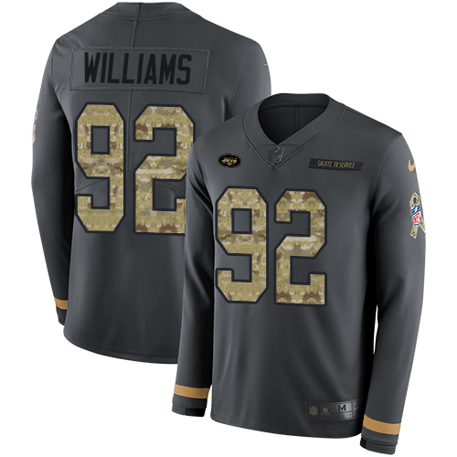 New York Jets #92 Leonard Williams Anthracite Salute to Service Youth Stitched Limited Therma Long Sleeve Jersey Youth