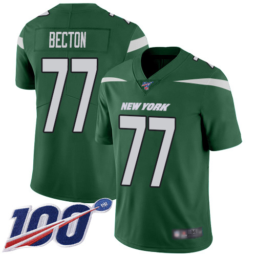New York Jets #77 Mekhi Becton Green Team Color Men's Stitched 100th Season Vapor Untouchable Limited Jersey Men's