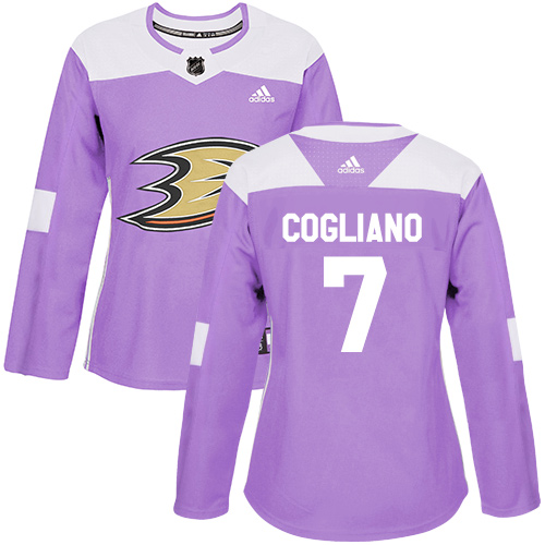 Adidas Anaheim Ducks #7 Andrew Cogliano Purple Authentic Fights Cancer Women's Stitched Jersey Womens
