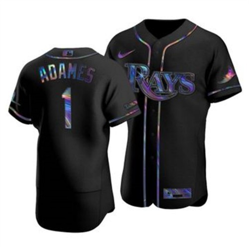 Tampa Bay Tampa Bay Rays #1 Willy Adames Men's Iridescent Holographic Collection Jersey - Black Men's