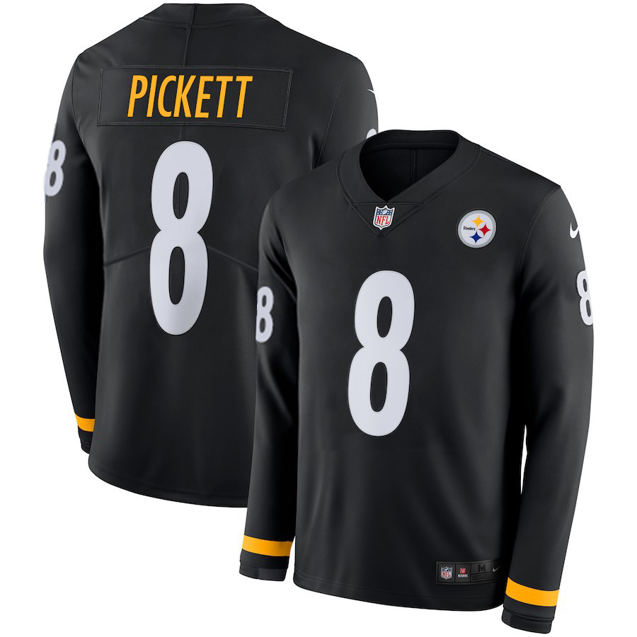 Steelers #8 Kenny Pickett Black Team Color Men's Stitched Limited Therma Long Sleeve Jersey
