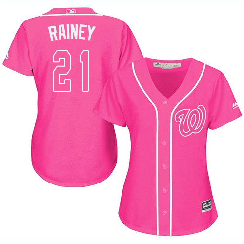 Washington Nationals #21 Tanner Rainey Pink Fashion Women's Stitched Jersey Womens