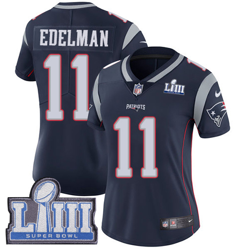 Patriots #11 Julian Edelman Navy Blue Team Color Super Bowl LIII Bound Women's Stitched Vapor Untouchable Limited Jersey