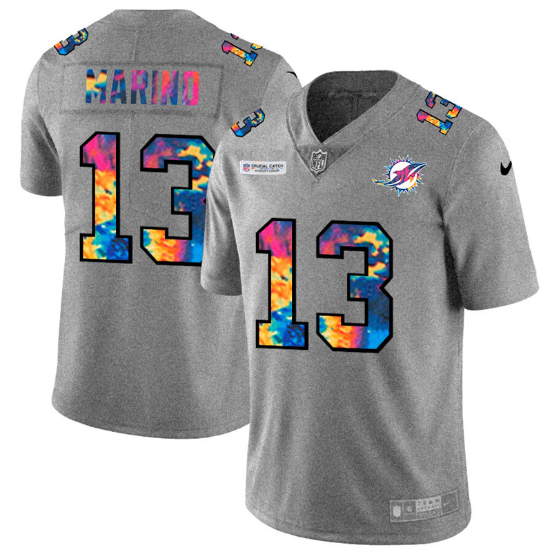 Miami Dolphins #13 Dan Marino Men's Multi-Color 2020 Crucial Catch Jersey Greyheather