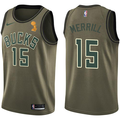Milwaukee Bucks #15 Sam Merrill Youth 2021 Finals Champions Swingman Salute to Service Jersey Green Youth