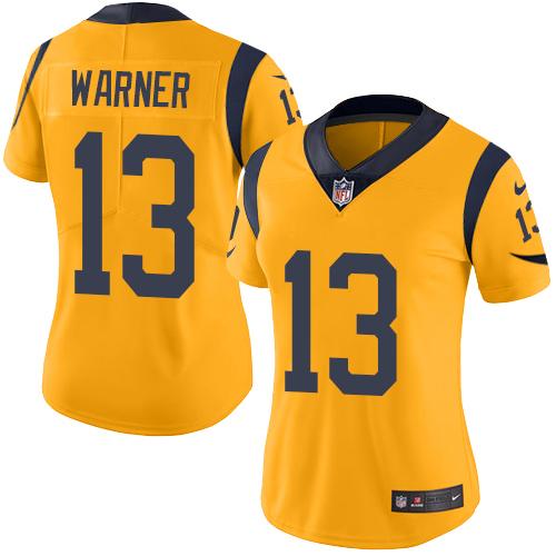 Los Angeles Rams #13 Kurt Warner Gold Women's Stitched Limited Rush Jersey Womens