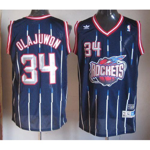 Houston Rockets #34 Hakeem Olajuwon Navy Throwback Stitched Jersey Mens