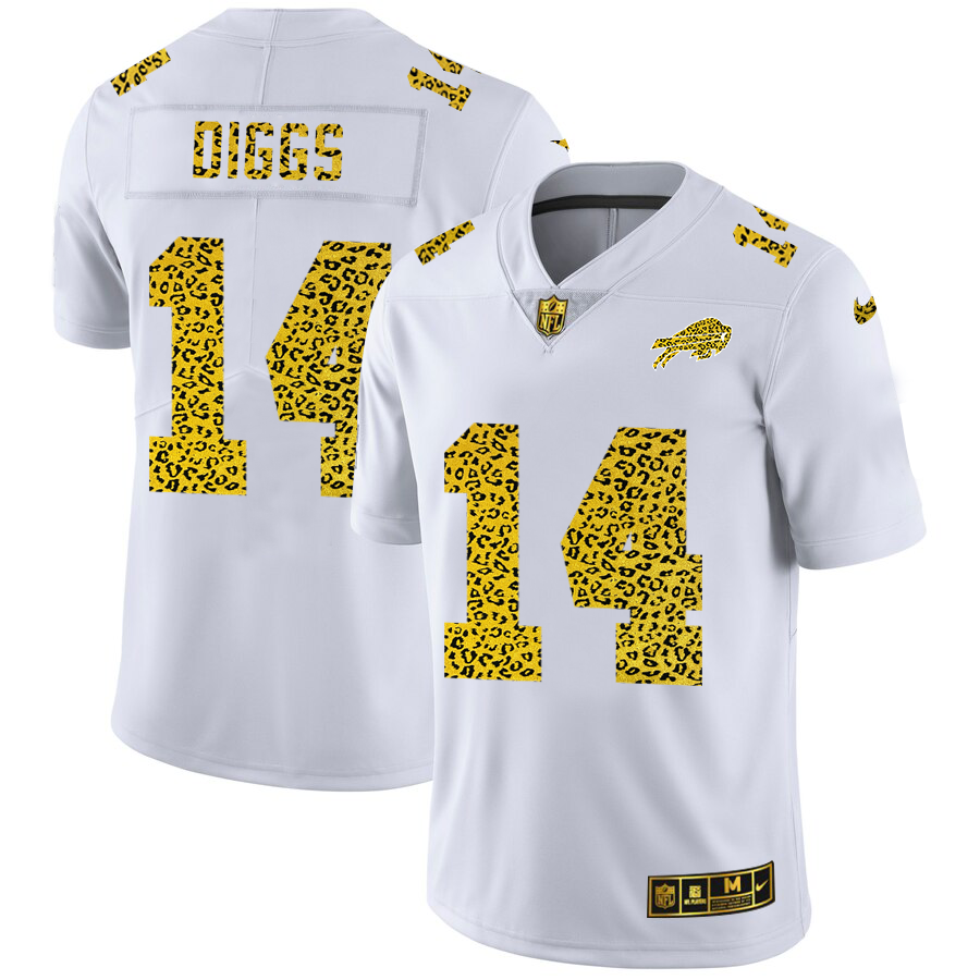 Buffalo Bills #14 Stefon Diggs Men's Flocked Leopard Print Vapor Limited Jersey White