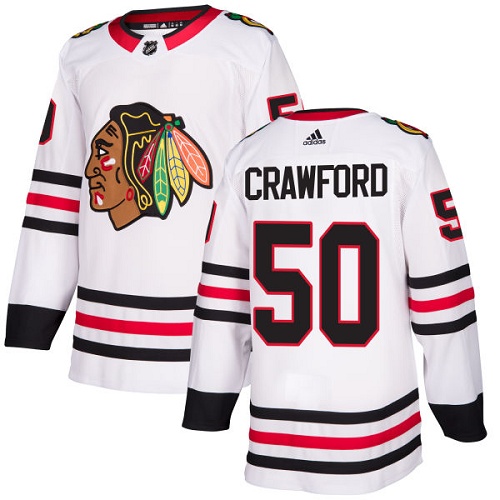 Adidas Chicago Blackhawks #50 Corey Crawford White Road Authentic Stitched Jersey Men's
