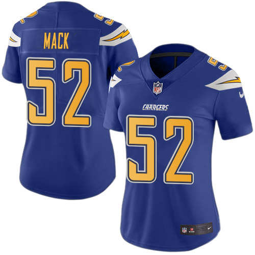 Chargers #52 Khalil Mack Electric Blue Women's Stitched Limited Rush Jersey