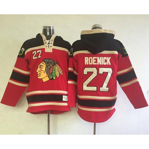 Chicago Blackhawks #27 Jeremy Roenick Red Sawyer Hooded Sweatshirt Stitched Jersey Men's