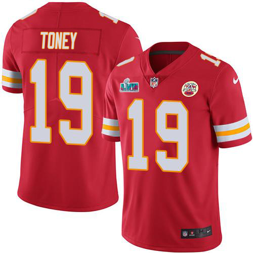 Chiefs #19 Kadarius Toney Red Team Color Super Bowl LVII Patch Youth Stitched Vapor Untouchable Limited Jersey