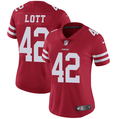San Francisco 49ers #42 Ronnie Lott Red Team Color Women's Stitched Vapor Untouchable Limited Jersey Womens