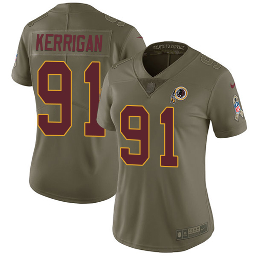 Washington Commanders #91 Ryan Kerrigan Olive Women's Stitched Limited 2017 Salute to Service Jersey Womens