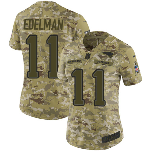 Patriots #11 Julian Edelman Camo Women's Stitched Limited 2018 Salute To Service Jersey