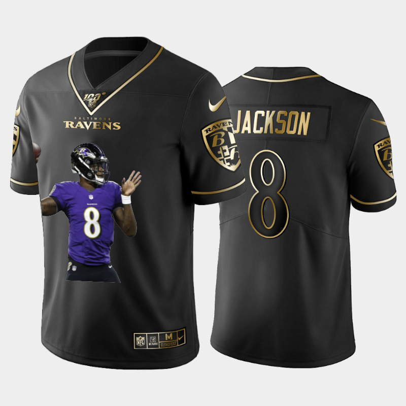 Baltimore Ravens #8 Lamar Jackson Team Hero Vapor Limited 100 Jersey Black Golden