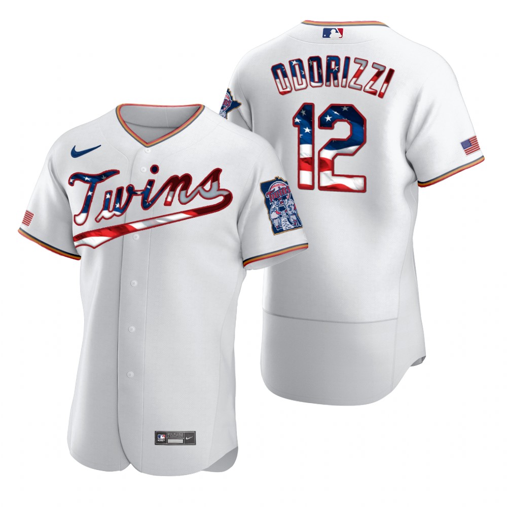 Minnesota Twins #12 Jake Odorizzi Men's White Fluttering USA Flag Limited Edition Authentic Jersey