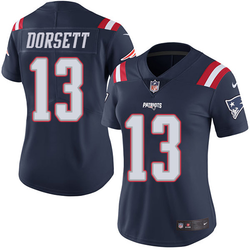New England Patriots #13 Phillip Dorsett Navy Blue Women's Stitched Limited Rush Jersey Womens
