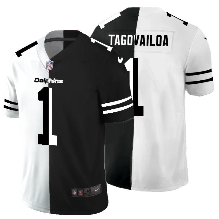 Miami Dolphins #1 Tua Tagovailoa Men's Black V White Peace Split Vapor Untouchable Limited Jersey