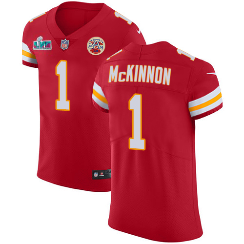 Chiefs #1 Jerick McKinnon Red Team Color Super Bowl LVII Patch Men's Stitched Vapor Untouchable Elite Jersey