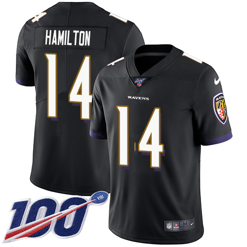 Ravens #14 Kyle Hamilton Black Alternate Youth Stitched 100th Season Vapor Untouchable Limited Jersey