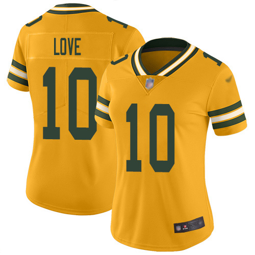 Packers #10 Jordan Love Gold Women's Stitched Limited Inverted Legend Jersey