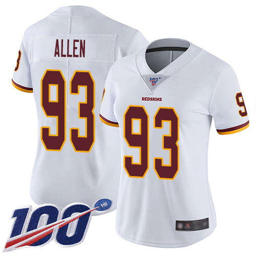 Commanders #93 Jonathan Allen White Women's Stitched 100th Season Vapor Limited Jersey