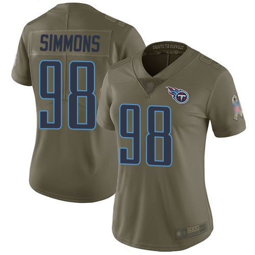 Titans #98 Jeffery Simmons Olive Women's Stitched Limited 2017 Salute To Service Jersey